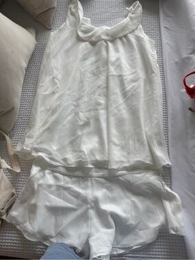 White Two-Piece Chiffon Tank and Shorts Set